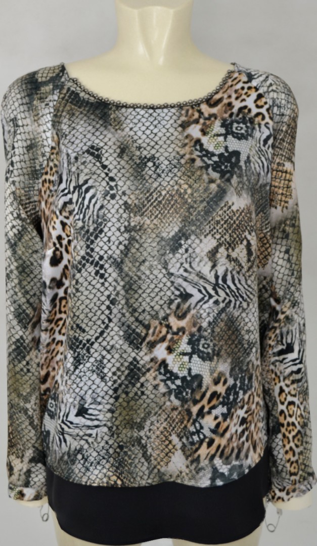 Festliches Shirt in schwarz-natur-gold gemustert