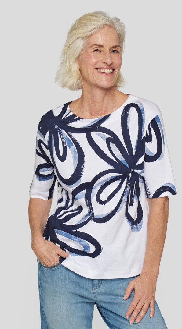 1/2 Shirt in gemustert mit marine