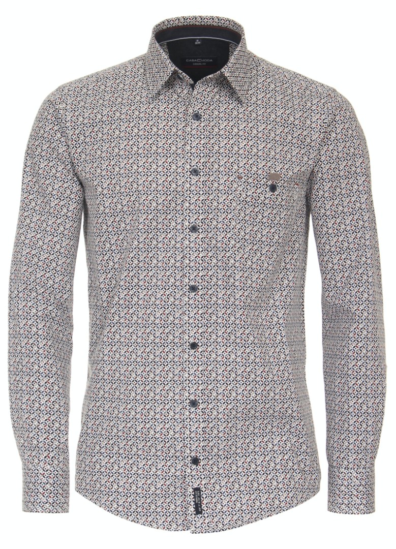 1/1 Arm Freizeithemd in mehrfarbig fein gemustert mit rot