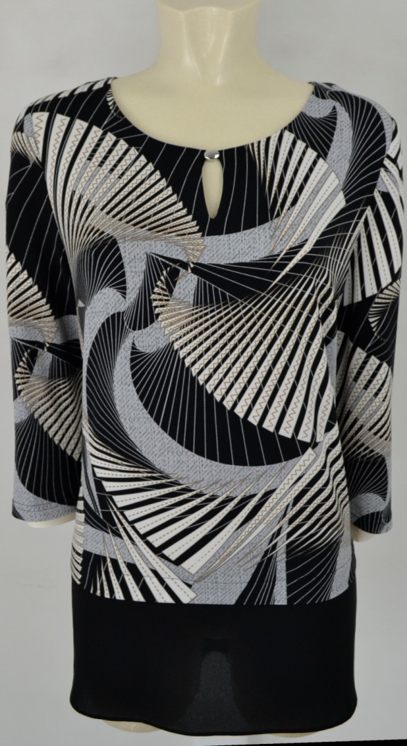 Festliches Shirt in schwarz-grau-beige gemustert