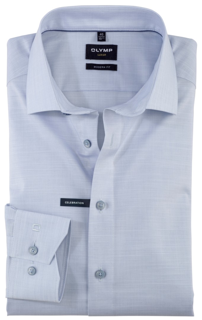 1/1 Arm Freizeithemd in bleu mit Leinenstruktur