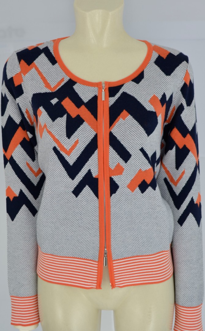 Strickjacke in marine-orange gemustert