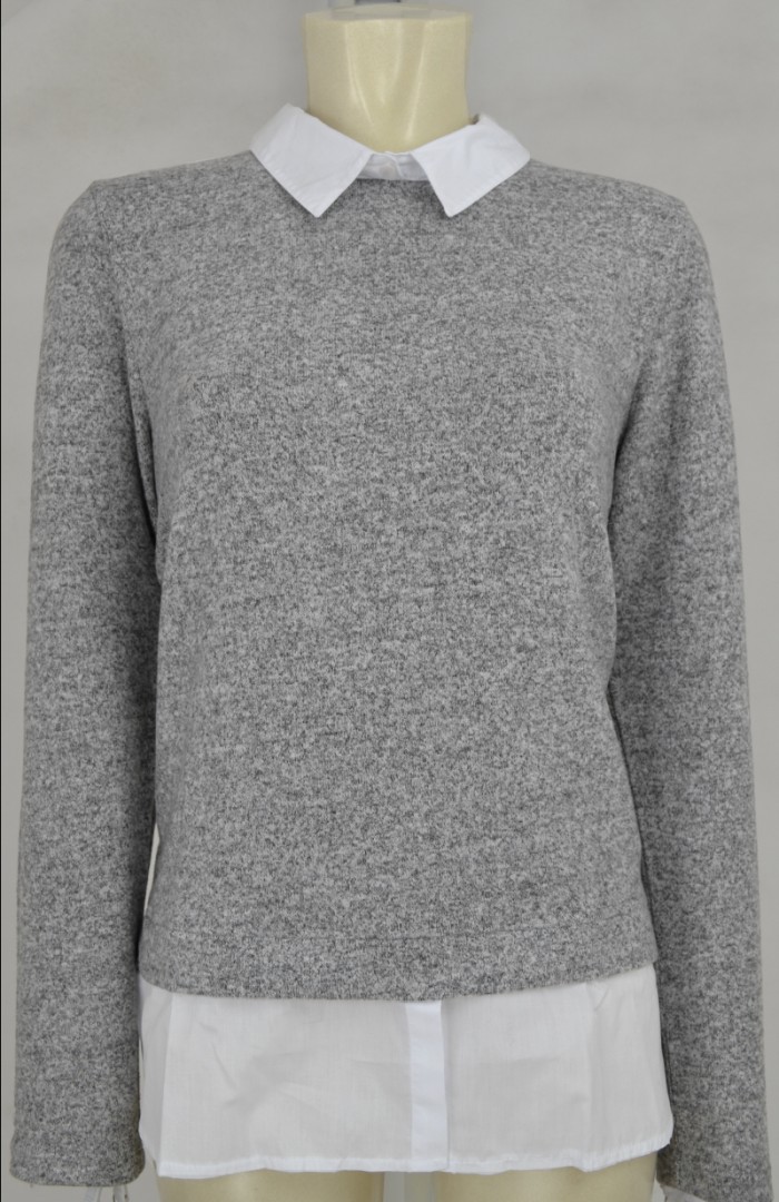 Blusenpullover in grau meliert