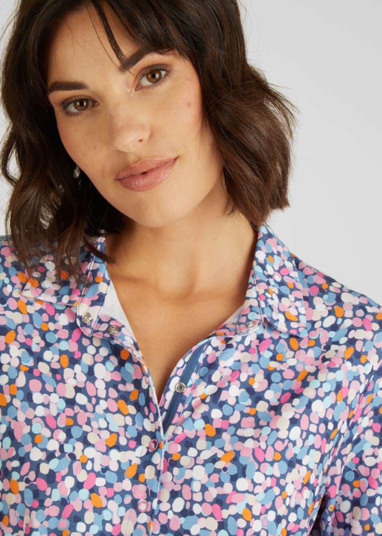 1/2 Arm Polo Shirt in allover  fein gemustert mit rose