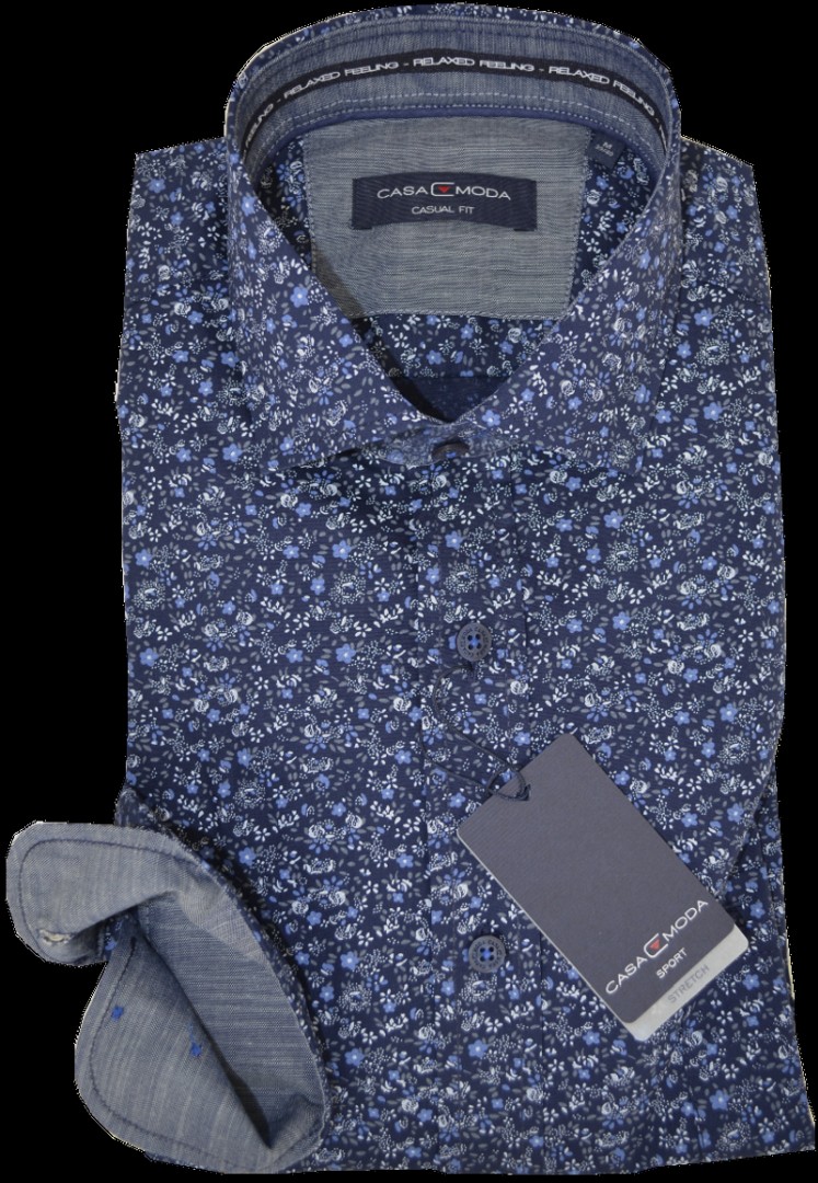 1/1 Arm Freizeithemd in minimal dessin mit blau