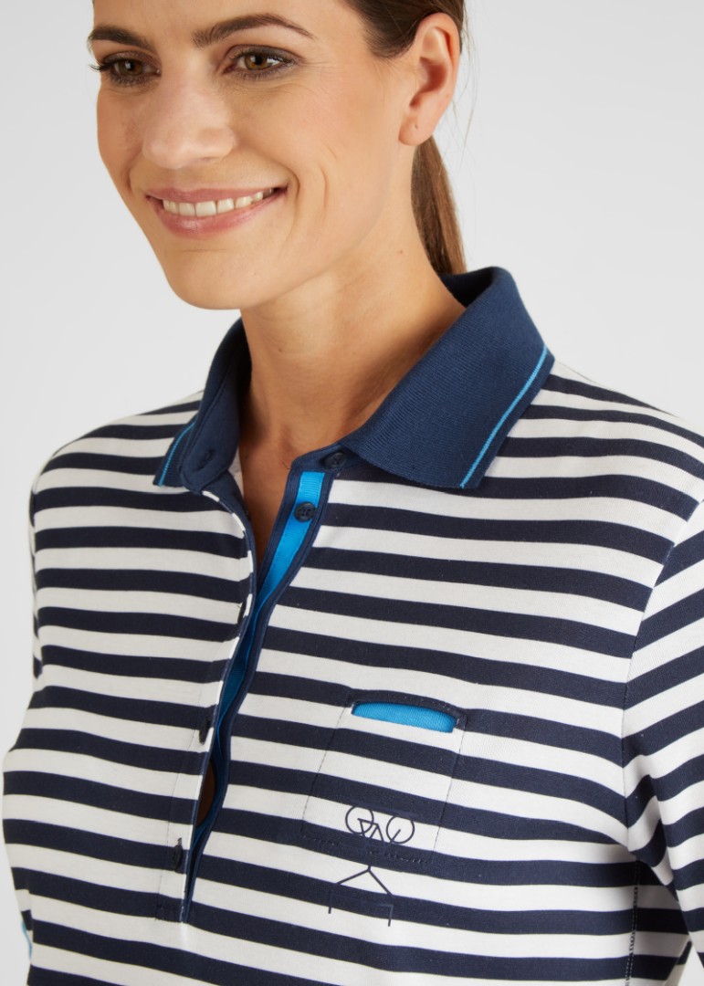 BIKER 1/2 Arm Polo Shirt in marine-weiß geringelt