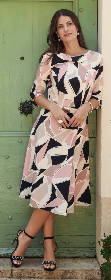 Midi langes Kleid in mehrfarbig gemustert mit rose